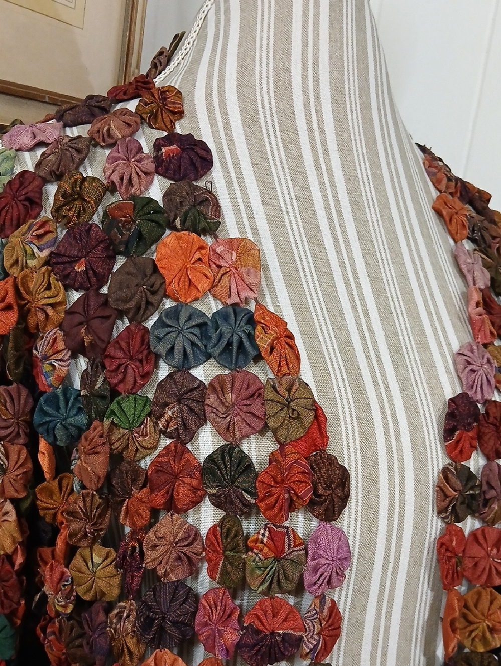 Vintage YoYo Quilt Rosettes Open Cardigan Boho Cottagecore Jacket Sz Med - Picture 6 of 10